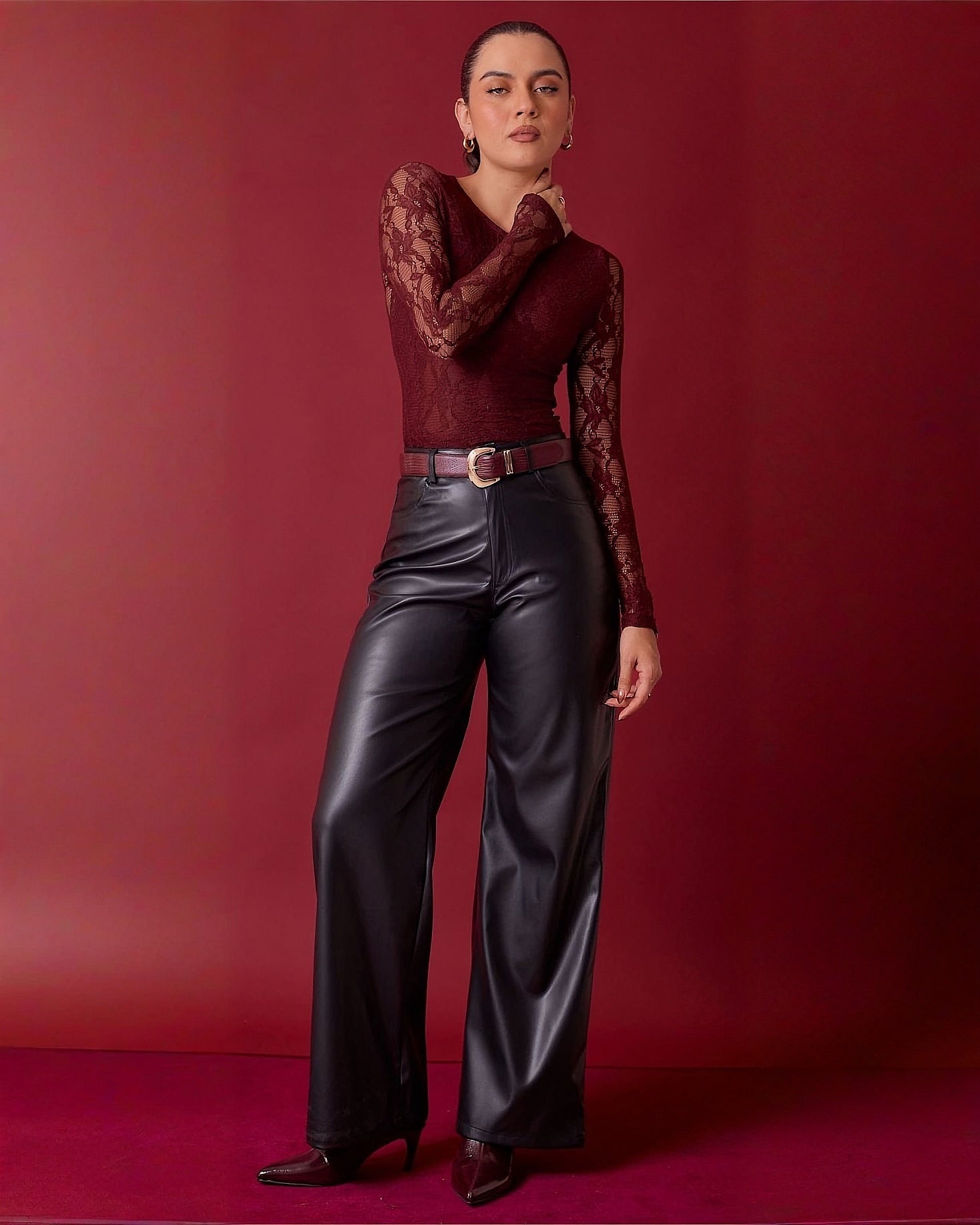 Pantalón Wide Leg Negro de Vinipiel para Mujer - ROXANZ