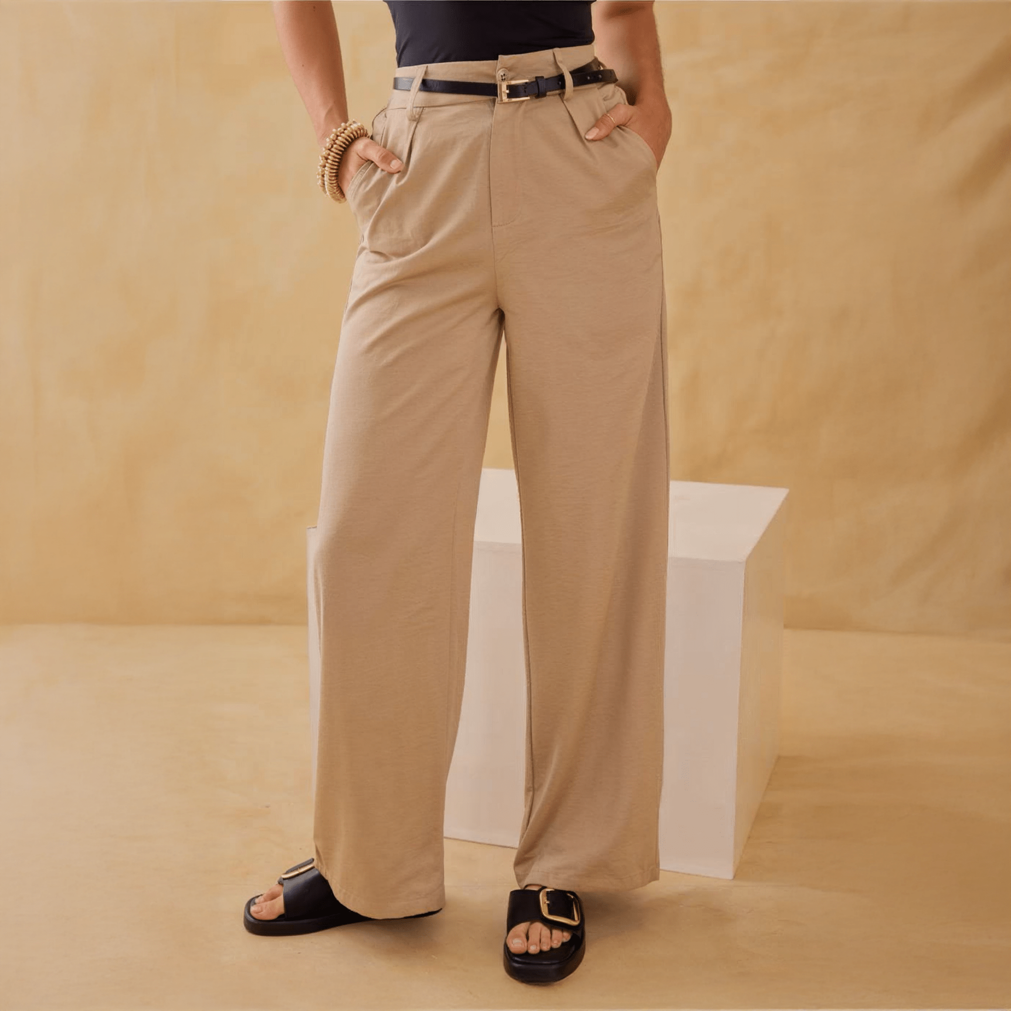 Pantalones Anchos de Moda con Cintura Alta para Mujer - ROXANZ