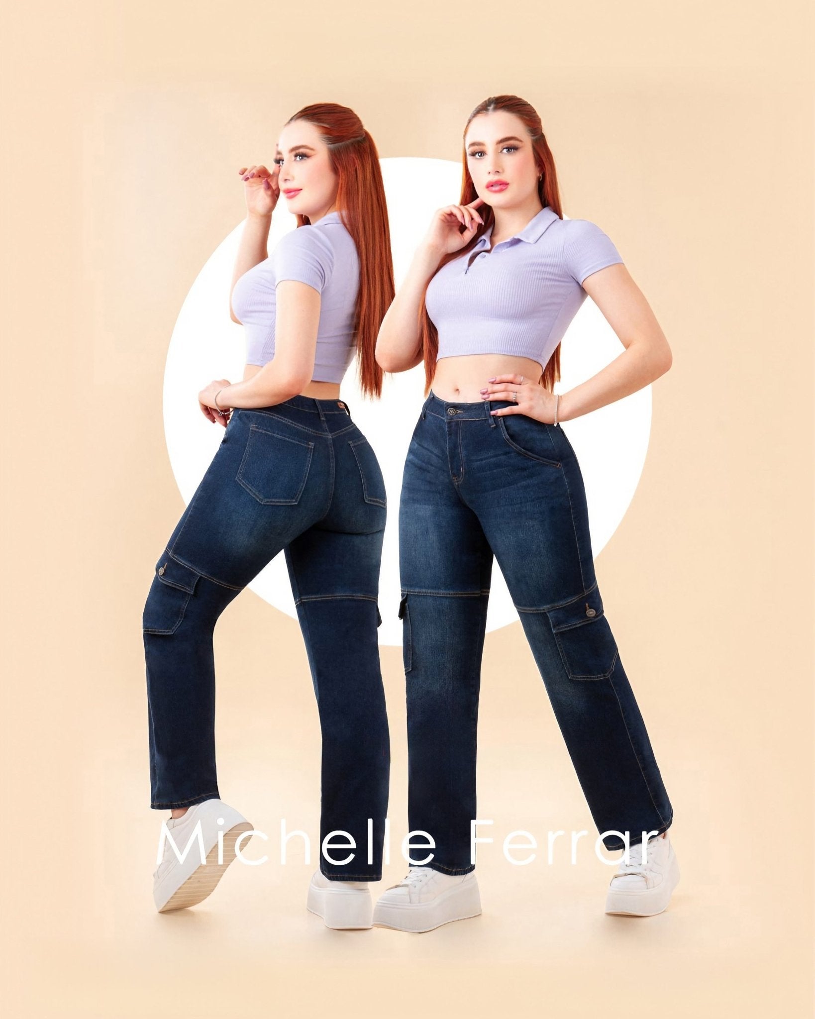 Pantalones Cargo de Pierna Ancha Michelle Ferrari Moda Urbana para Mujer WLCN5221 - Roxanz