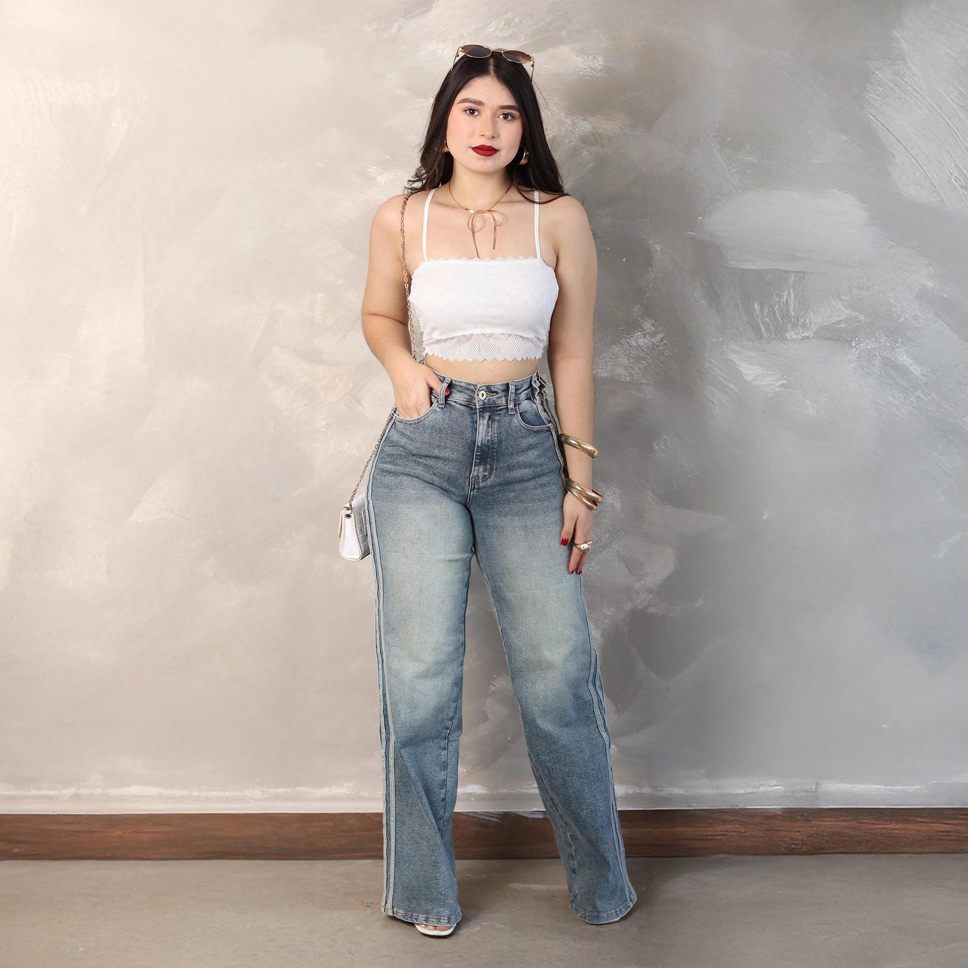 Pantalones de Cintura Alta con Rayas Laterales - Roxanz