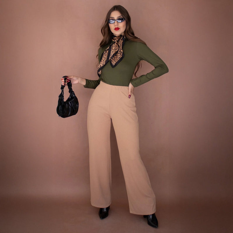 Pantalones de Talle Alto Con Textura - Roxanz