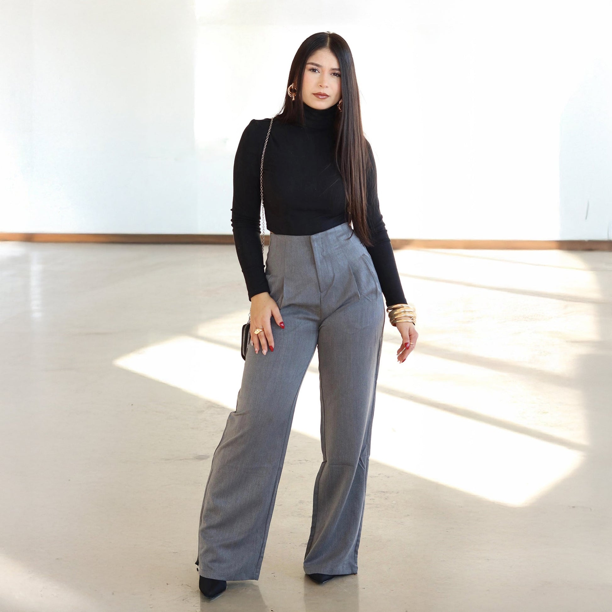 Pantalones Elegantes de Cintura Alta para Mujer con Pinzas - Roxanz