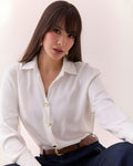 Blusa Manga Larga Botones Dorados Blanco