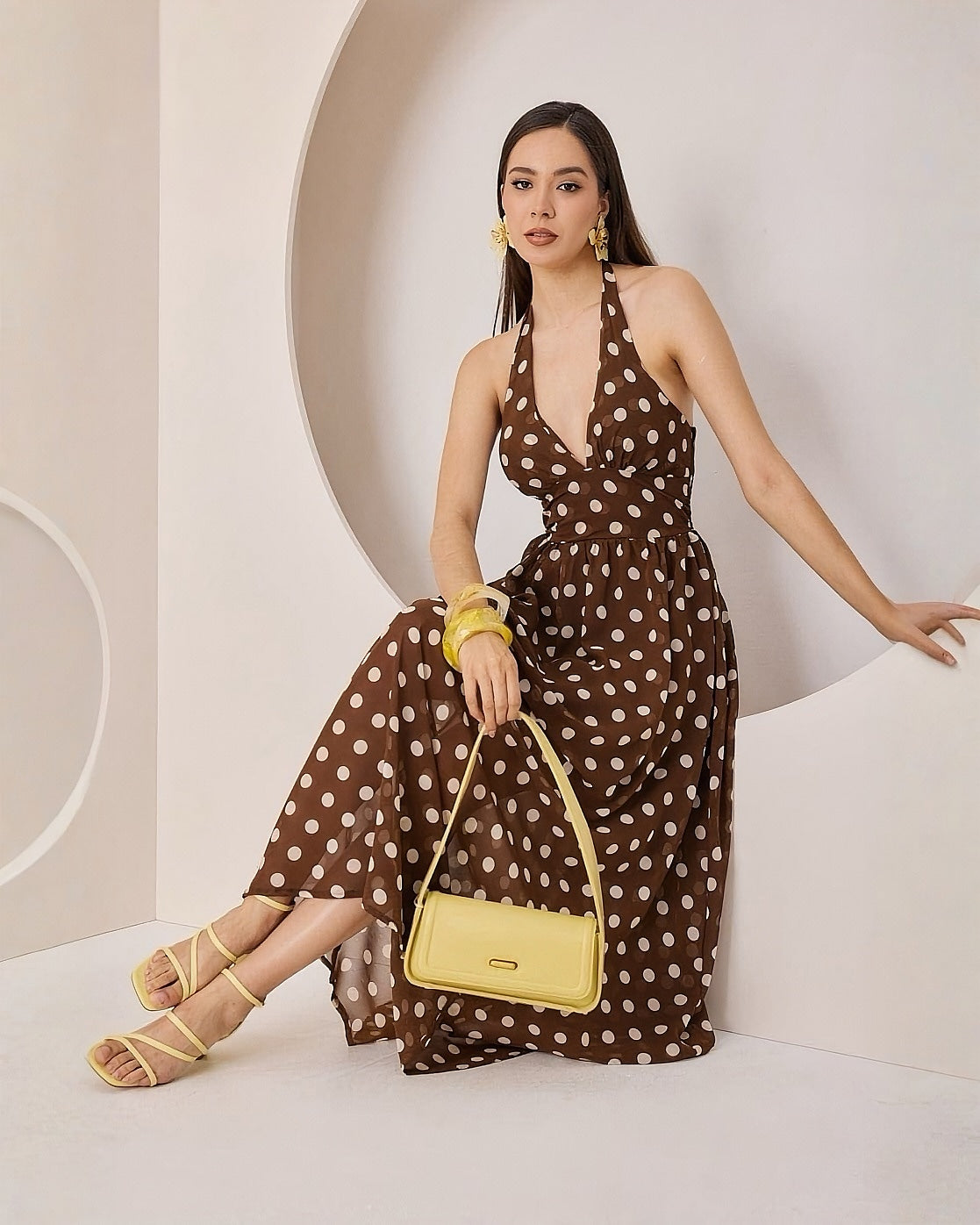 Vestido Largo Halter Lunares