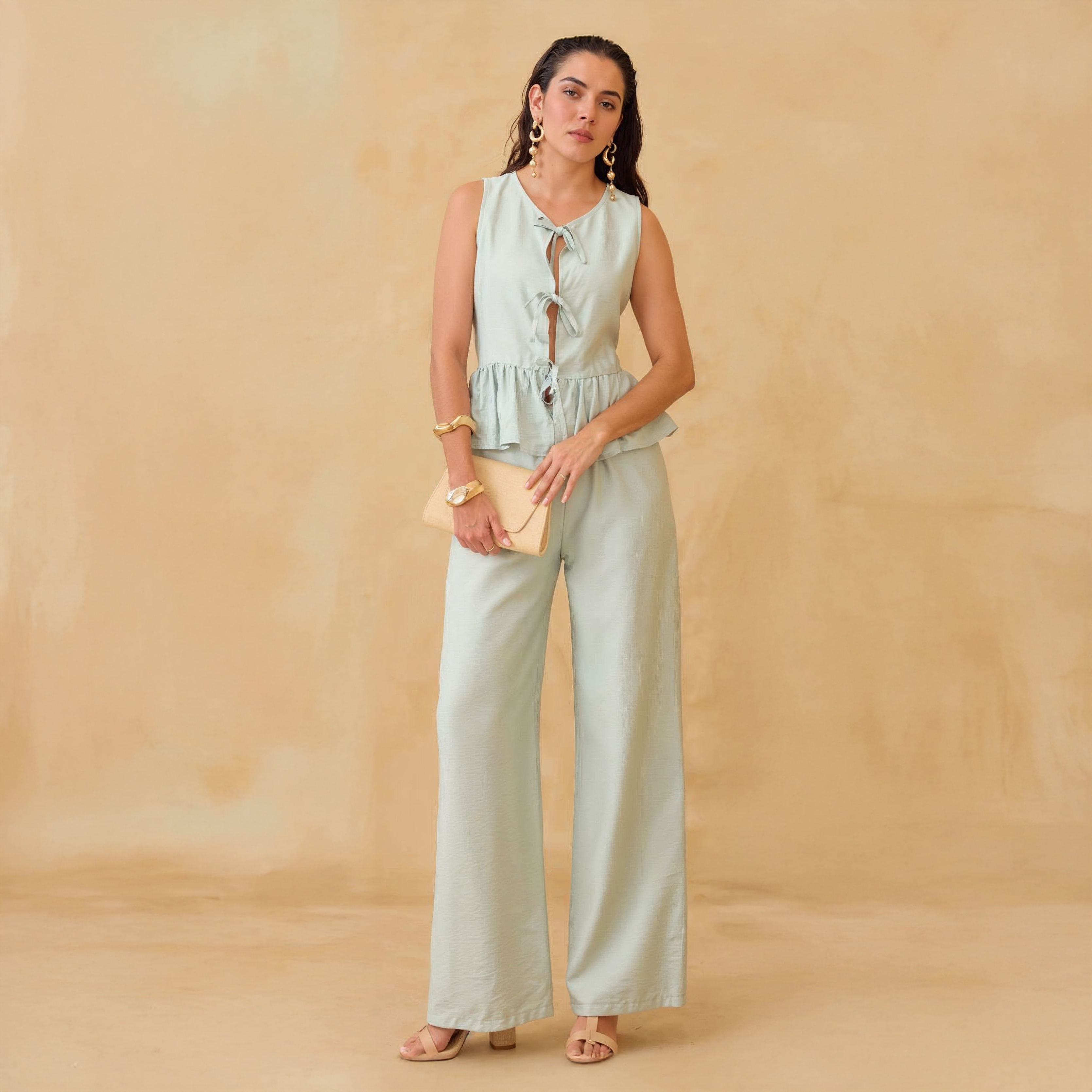 Conjunto Peplum de Top y Pantalón en Colores Variados