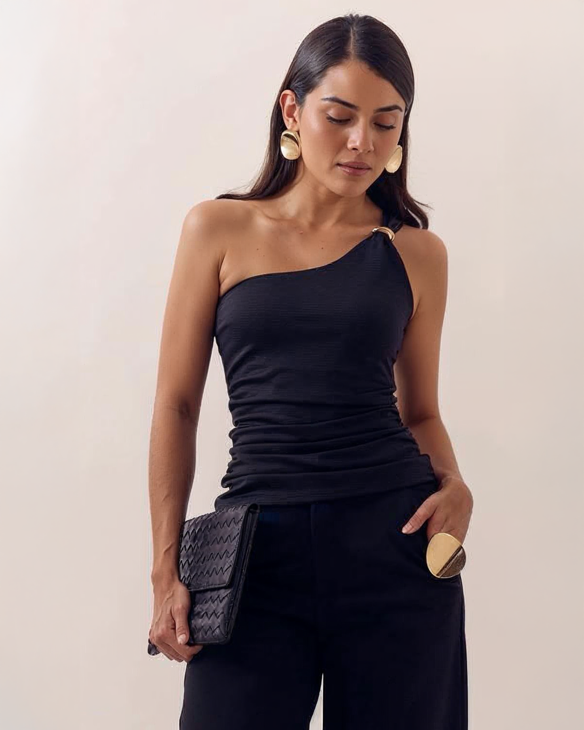 Blusa Asimétrica de Tirante Ancho para Mujer