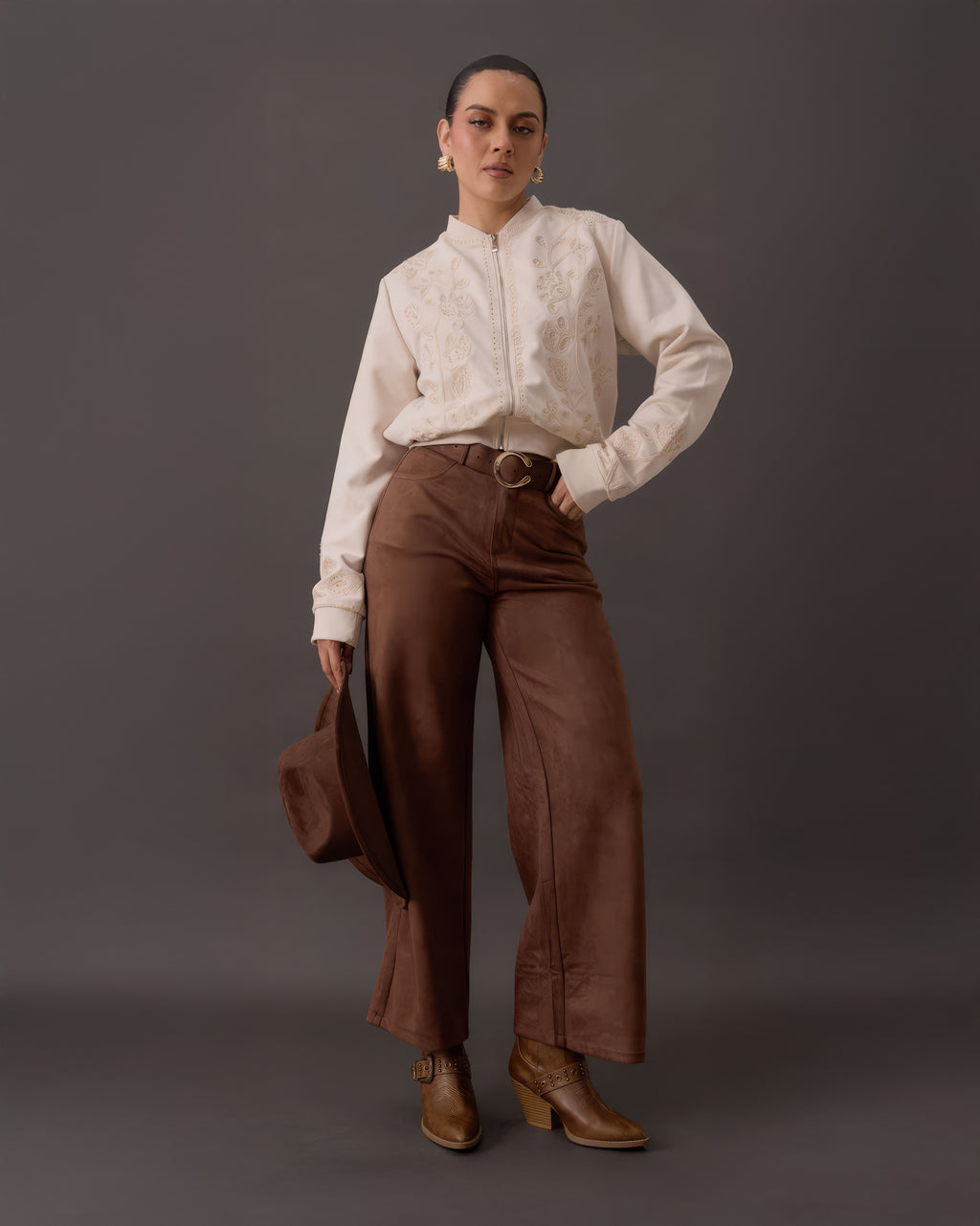 Pantalón Wide Leg de Gamuza para Mujer