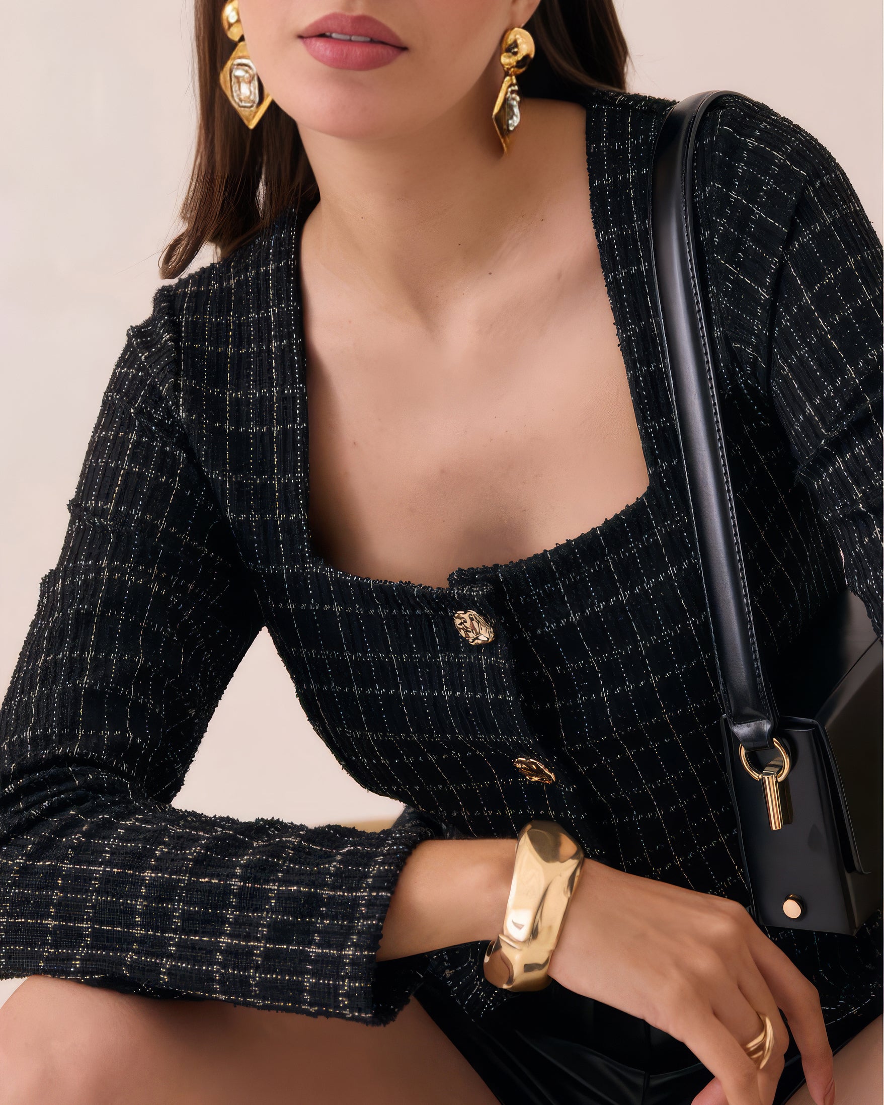 Blusa de Punto con Botones y Escote Cuadrado para Mujer