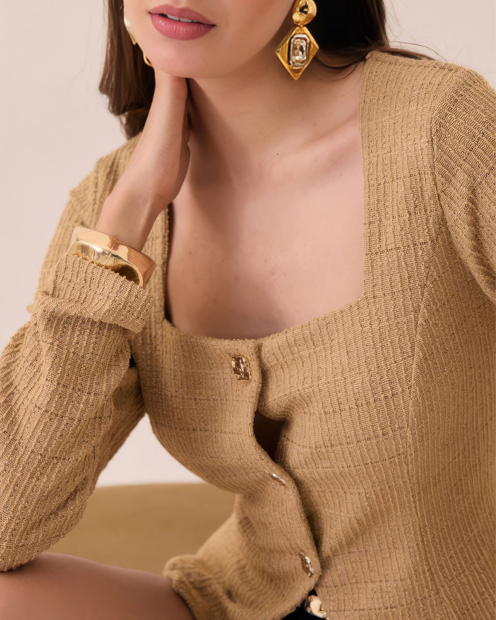 Blusa de Punto con Botones y Escote Cuadrado para Mujer