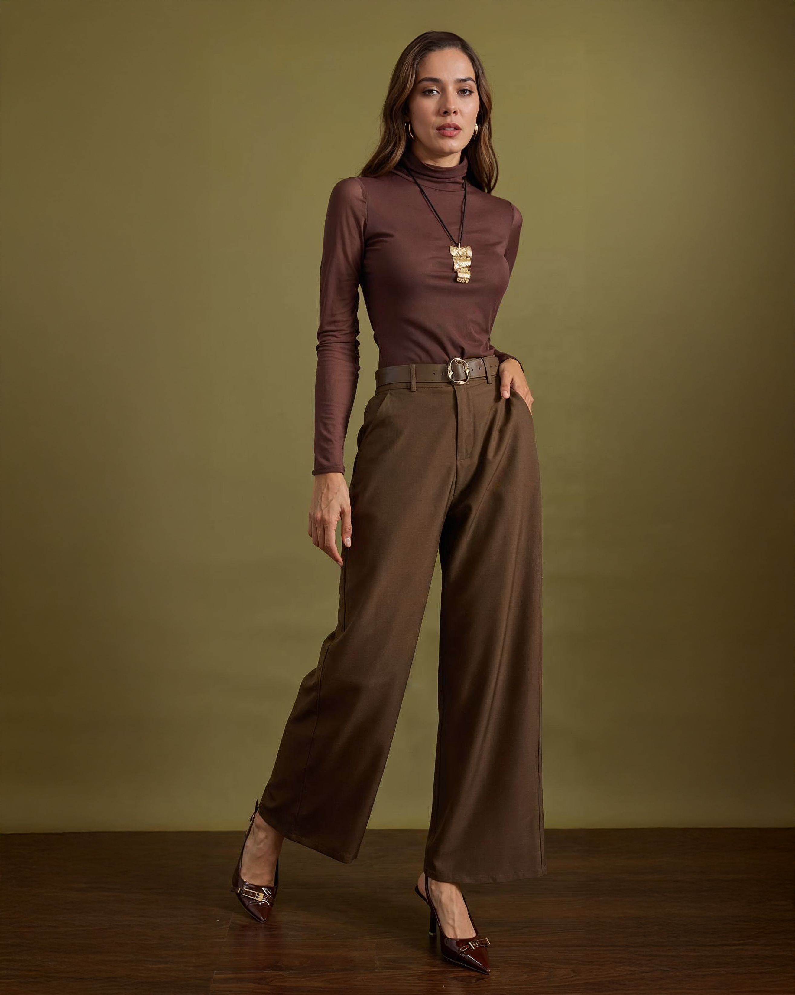 Pantalón Palazzo Elegante de Vestir para Mujer con Cinturón