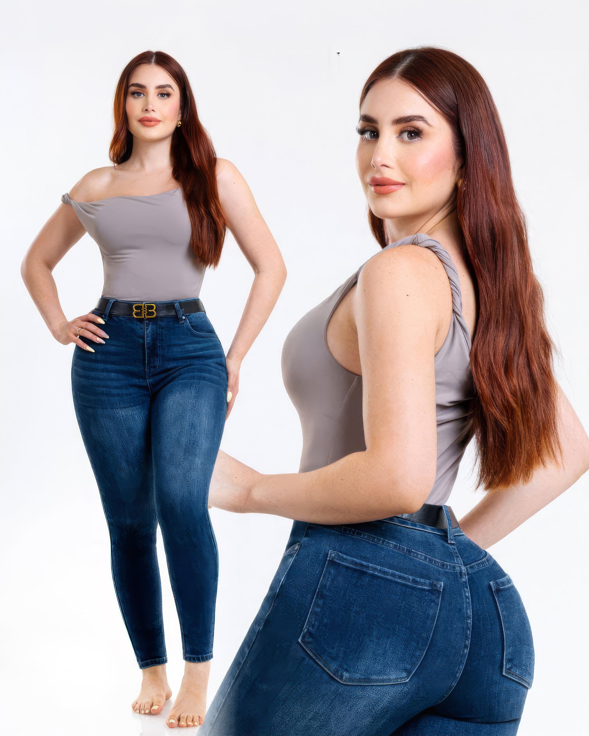 Jeans Skinny Azul Oscuro de Tiro Alto para Mujer