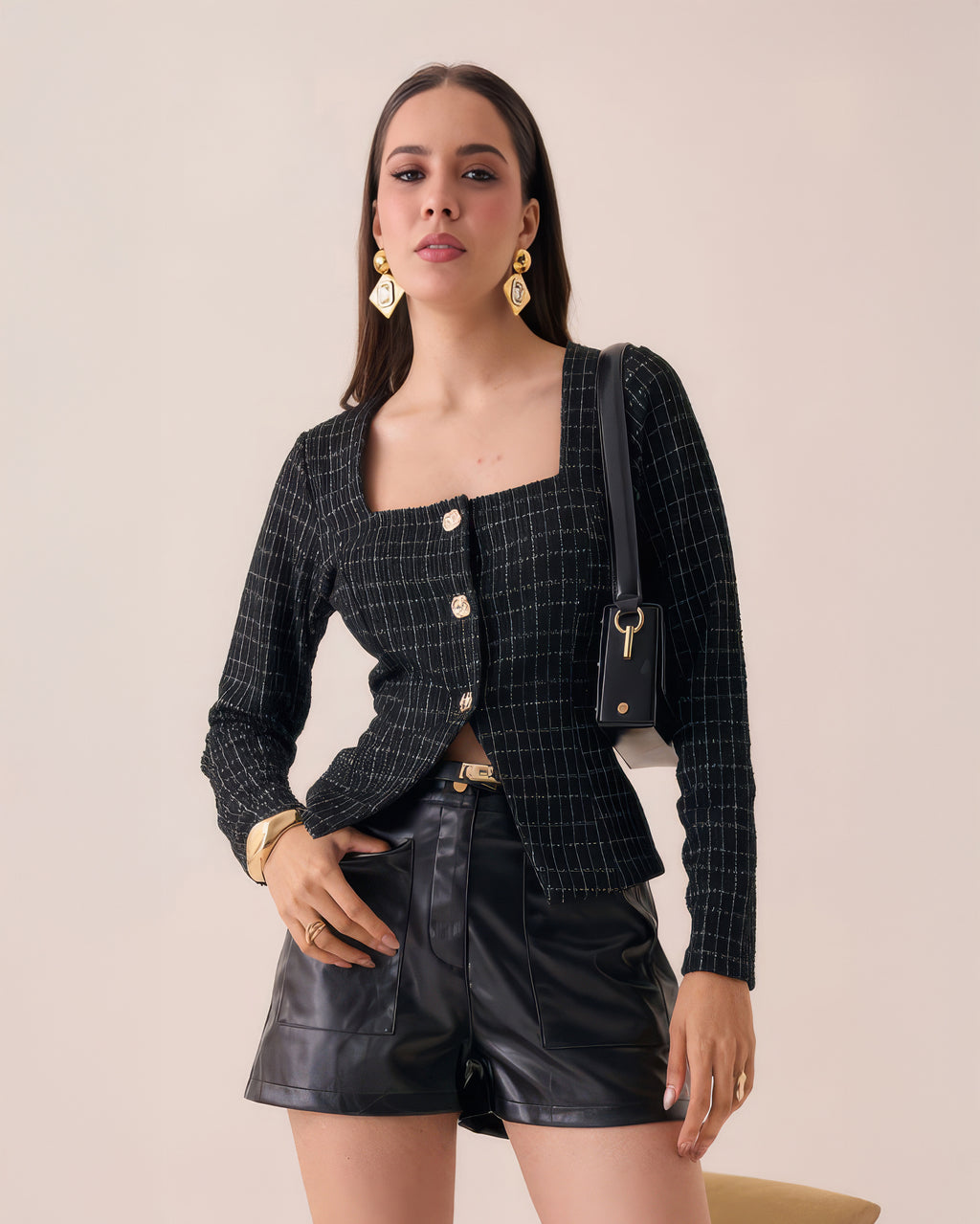 Blusa de Punto con Botones y Escote Cuadrado para Mujer