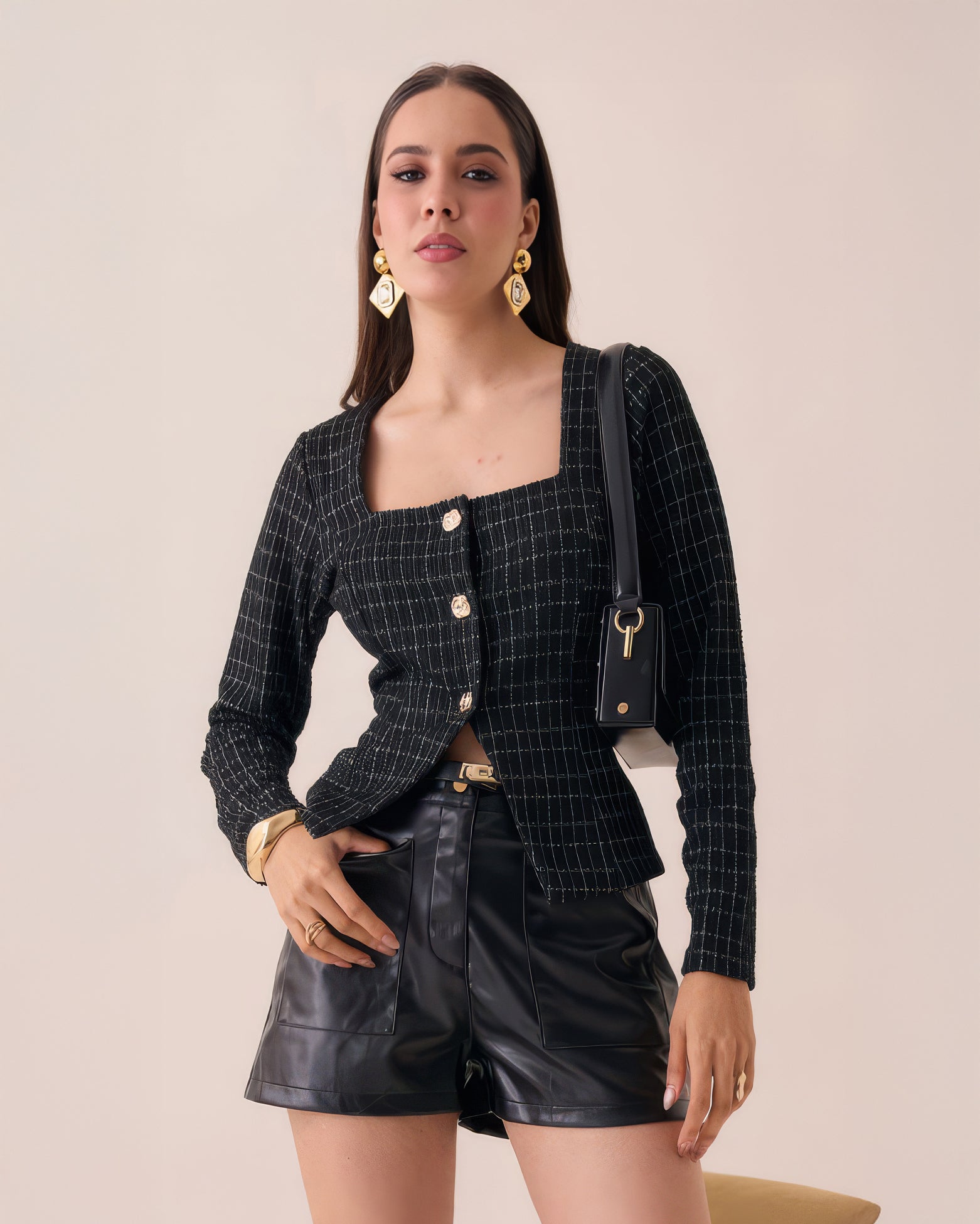 Blusa de Punto con Botones y Escote Cuadrado para Mujer