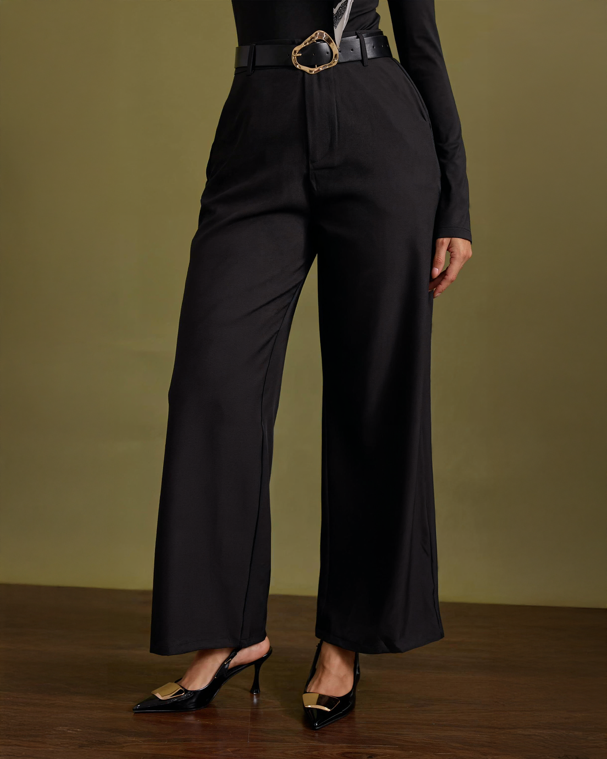 Pantalón Wide Leg De Vestir Para Mujer Elegante Tiro Alto