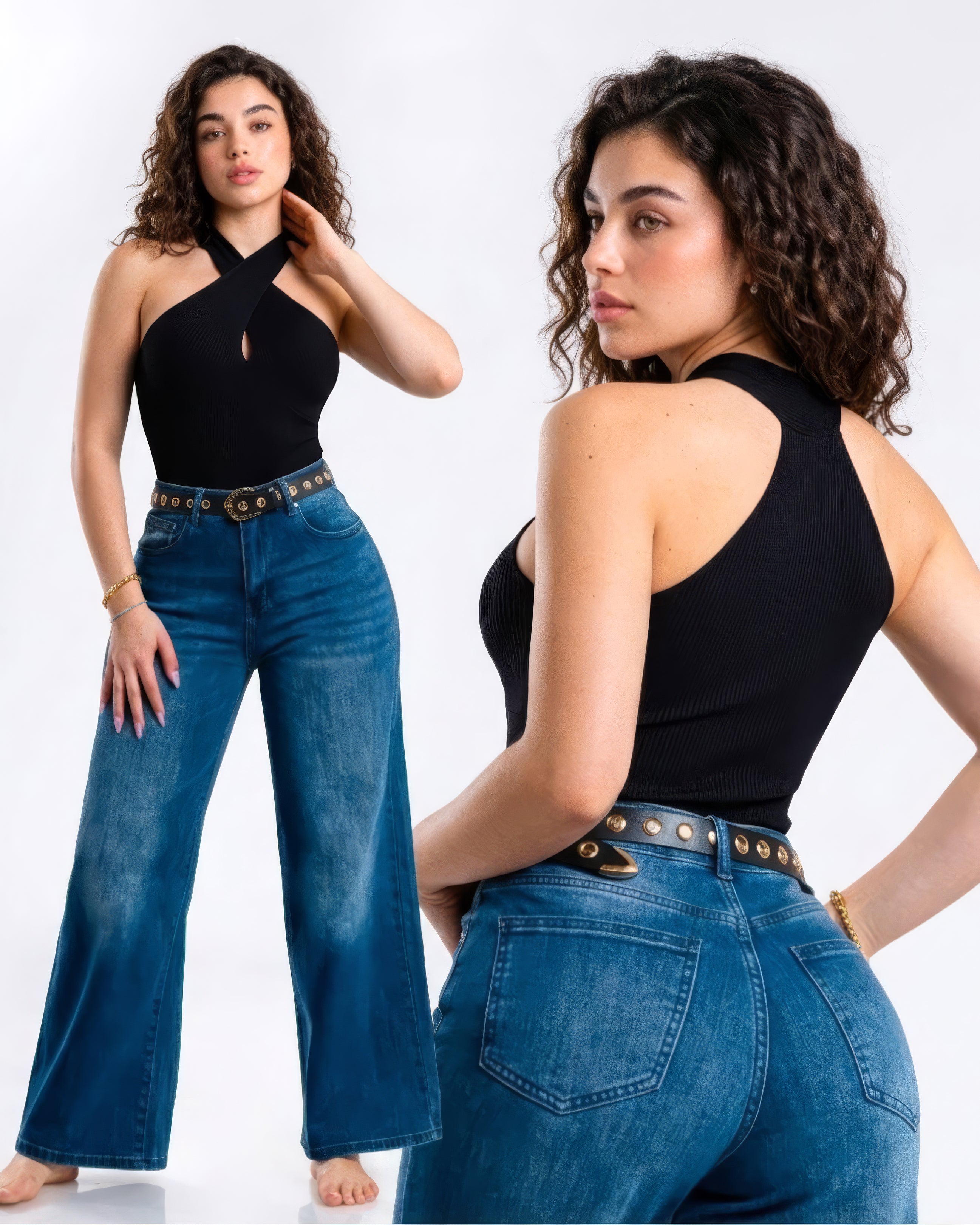 Jeans Wide Leg Azul Con Deslavado