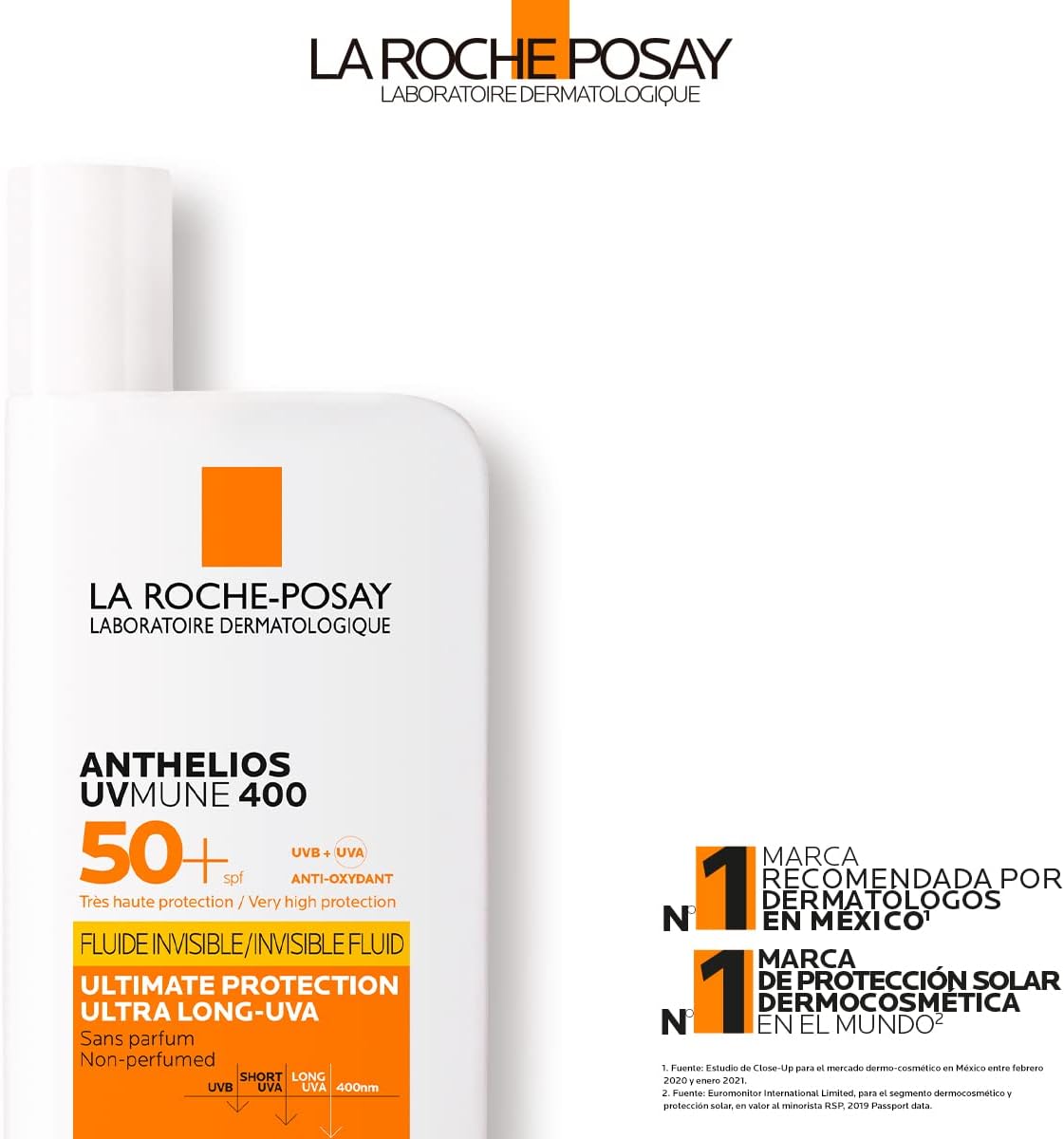 Protector Solar Facial La Roche Posay Anthelios UVMUNE Fluido Invisible para todo tipo de piel FPS50+ 50ml - Roxanz