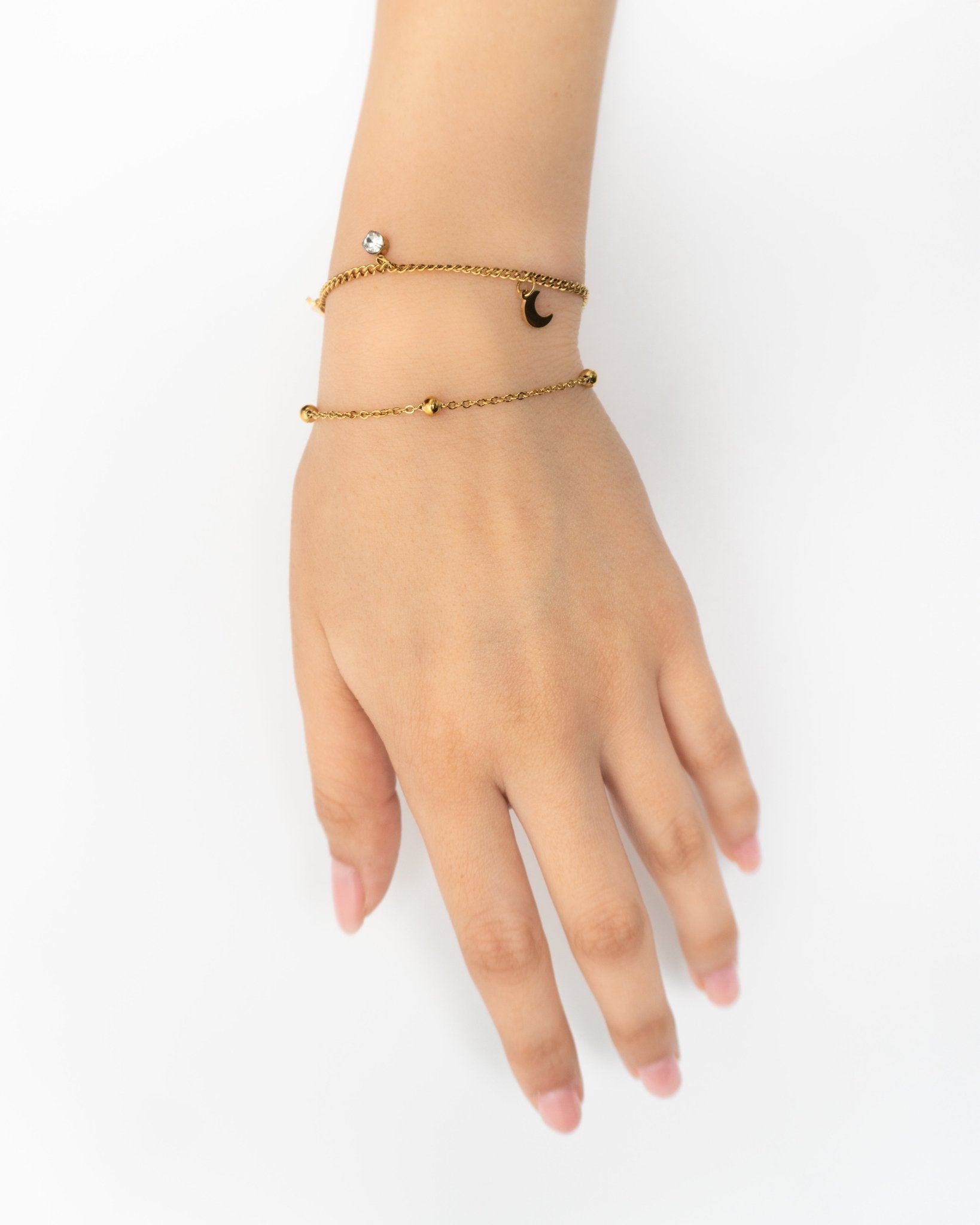 Pulsera Estrella Minimalista Doble Capa de Acero Inoxidable Chapado en Oro 18K con Circonita Cúbica para Mujer - Roxanz