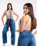 Jeans Wide Leg Mezclilla Azul Oscuro