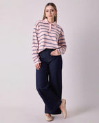 Blusa Polo Rayas Rosa Azul Botones