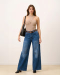 Jeans Wide Leg Azul Con Deslavado