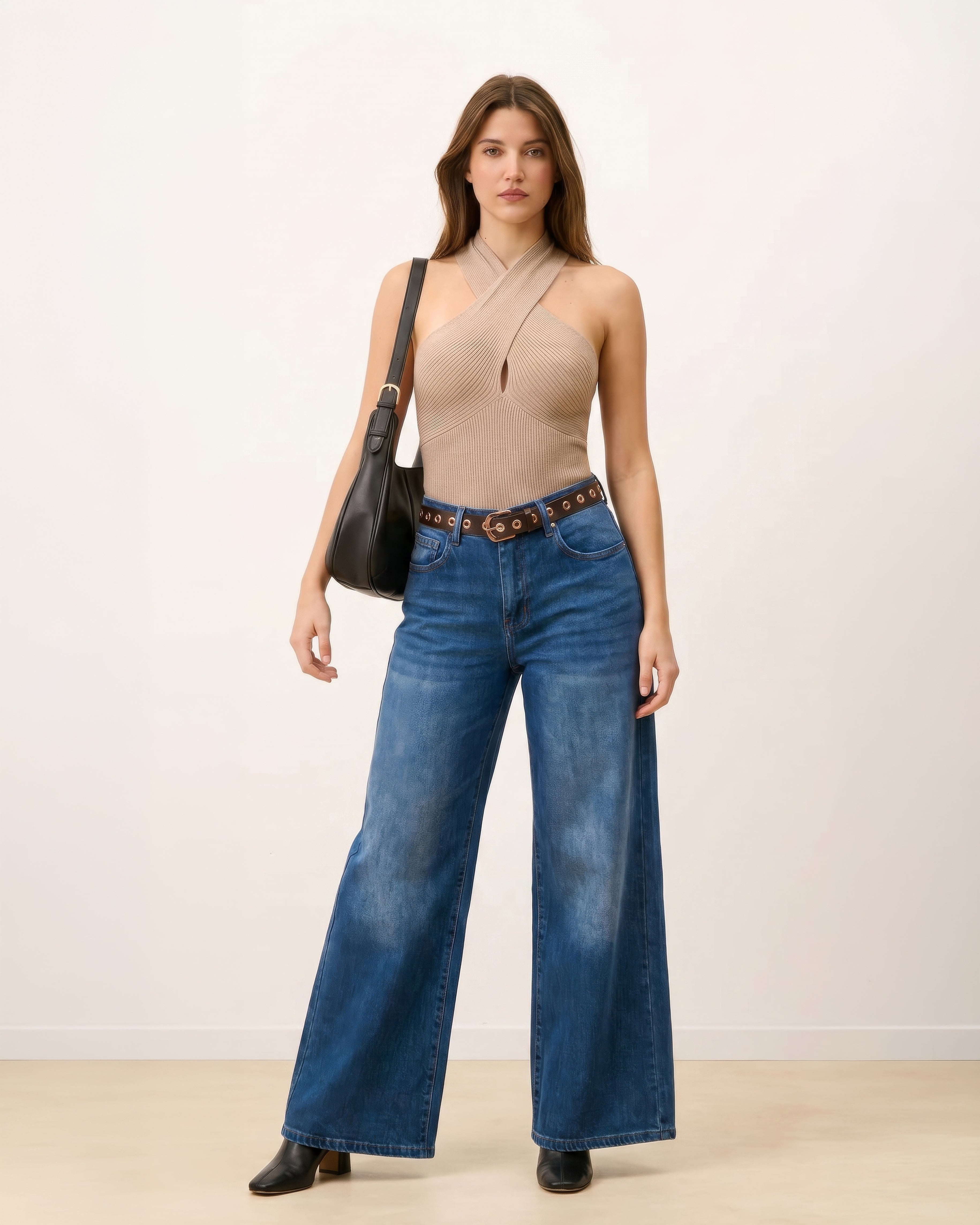 Jeans Wide Leg Azul Con Deslavado