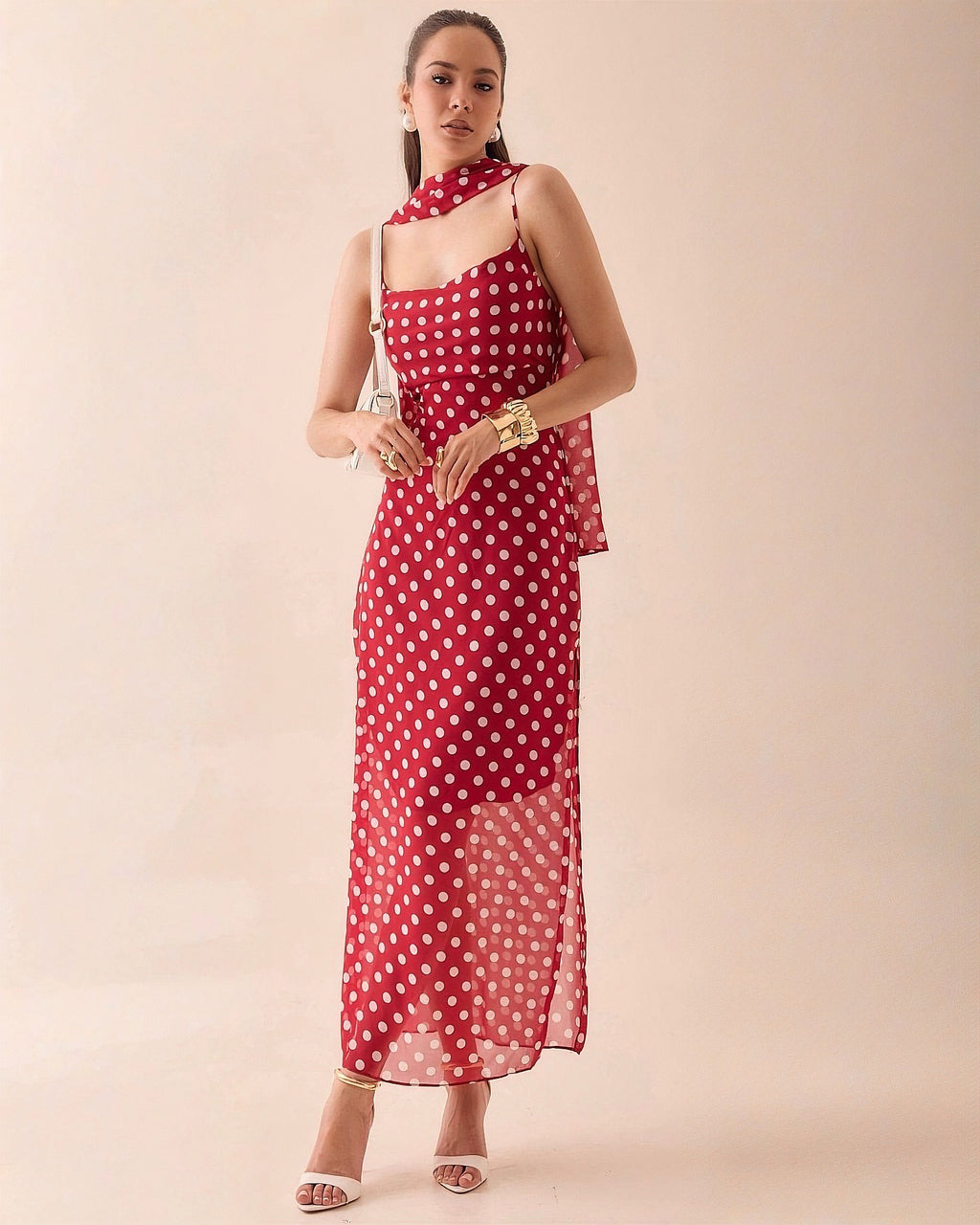 Vestido Largo Estampado Lunares