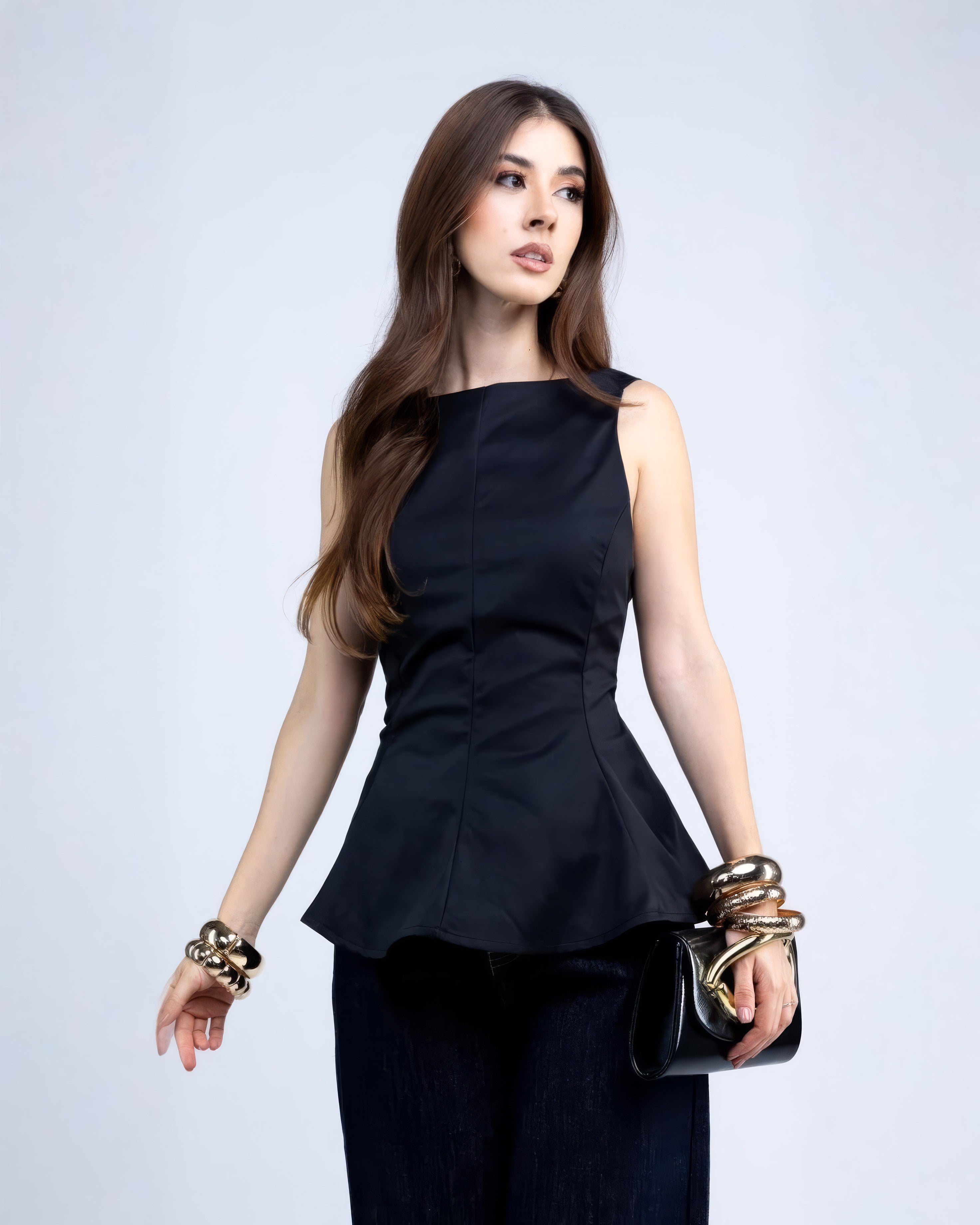 Blusas Peplum Guindo Negro Sin Manga
