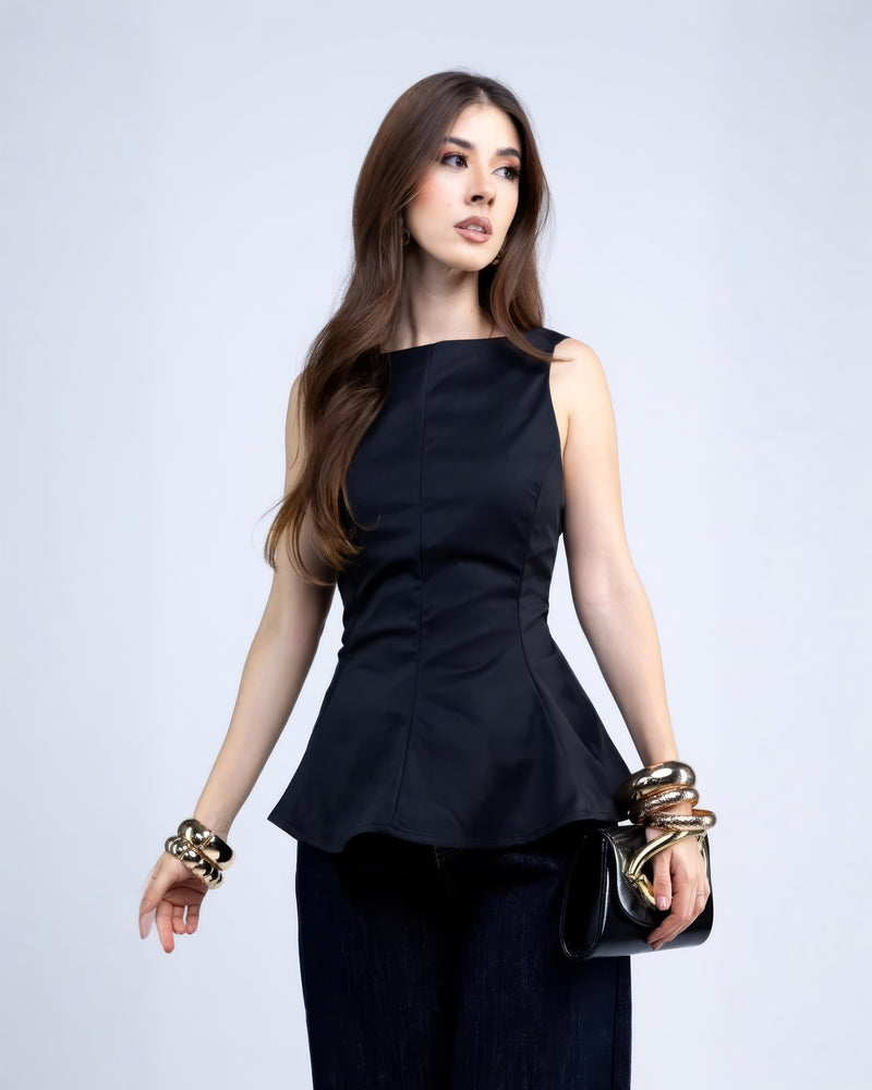 Blusas Peplum Guindo Negro Sin Manga M Negro
