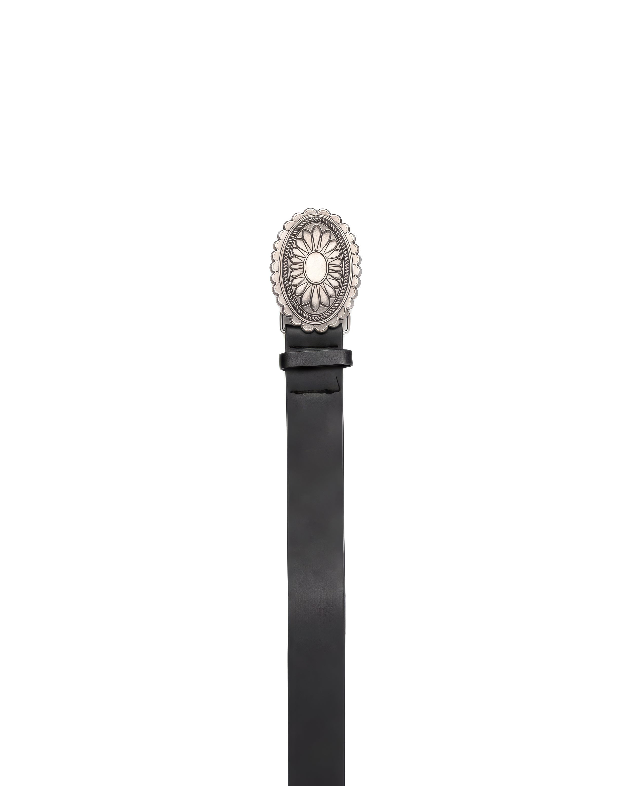 Cinturon Piel Negro Hebilla Ovalada Metal