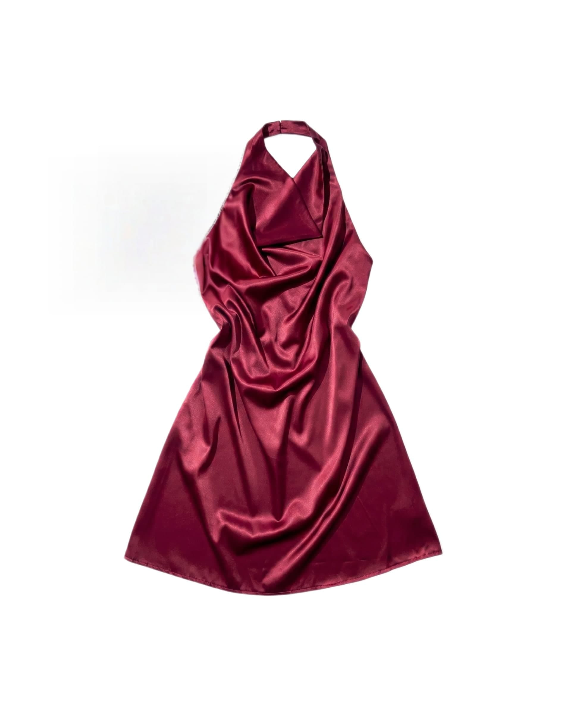 Vestido Halter Satinado Vino Negro