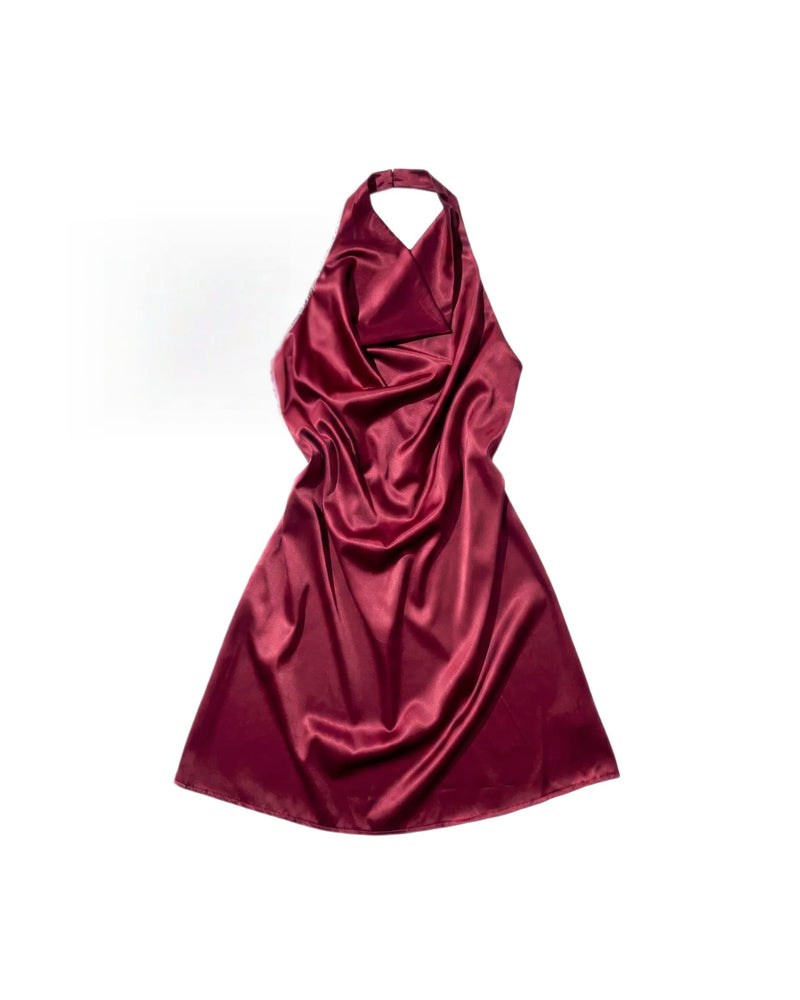 Vestido Halter Satinado Vino Negro S Vino