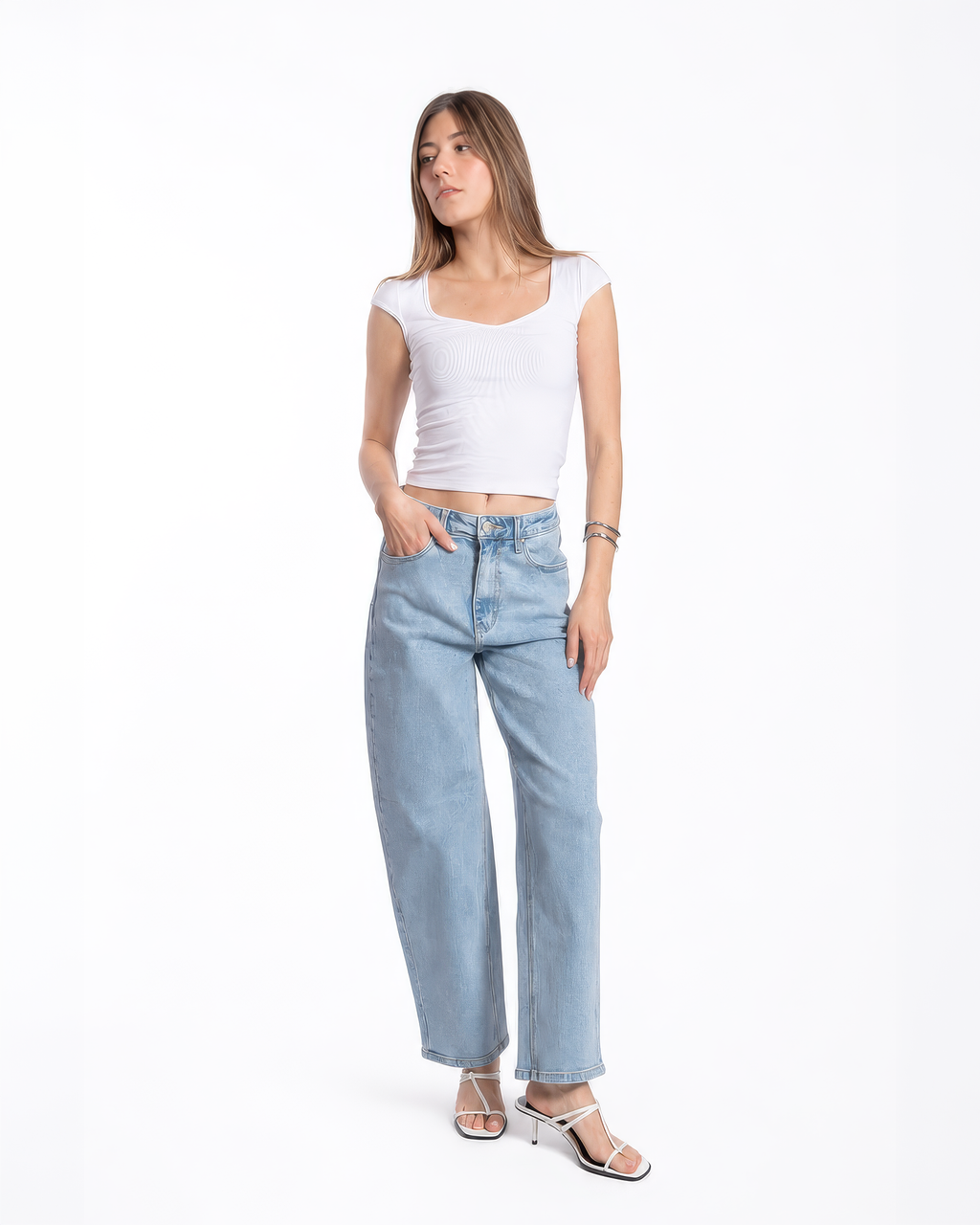 Jeans Wide Leg Mezclilla Claro Tiro Alto
