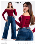 Jeans Straight Wide Mezclilla Azul Oscuro Cinturon