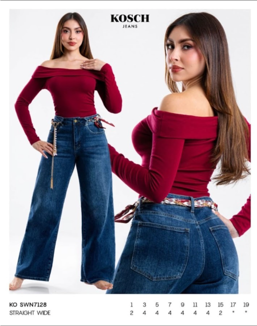 Jeans Straight Wide Mezclilla Azul Oscuro Cinturon 7/9 Azul Oscuro