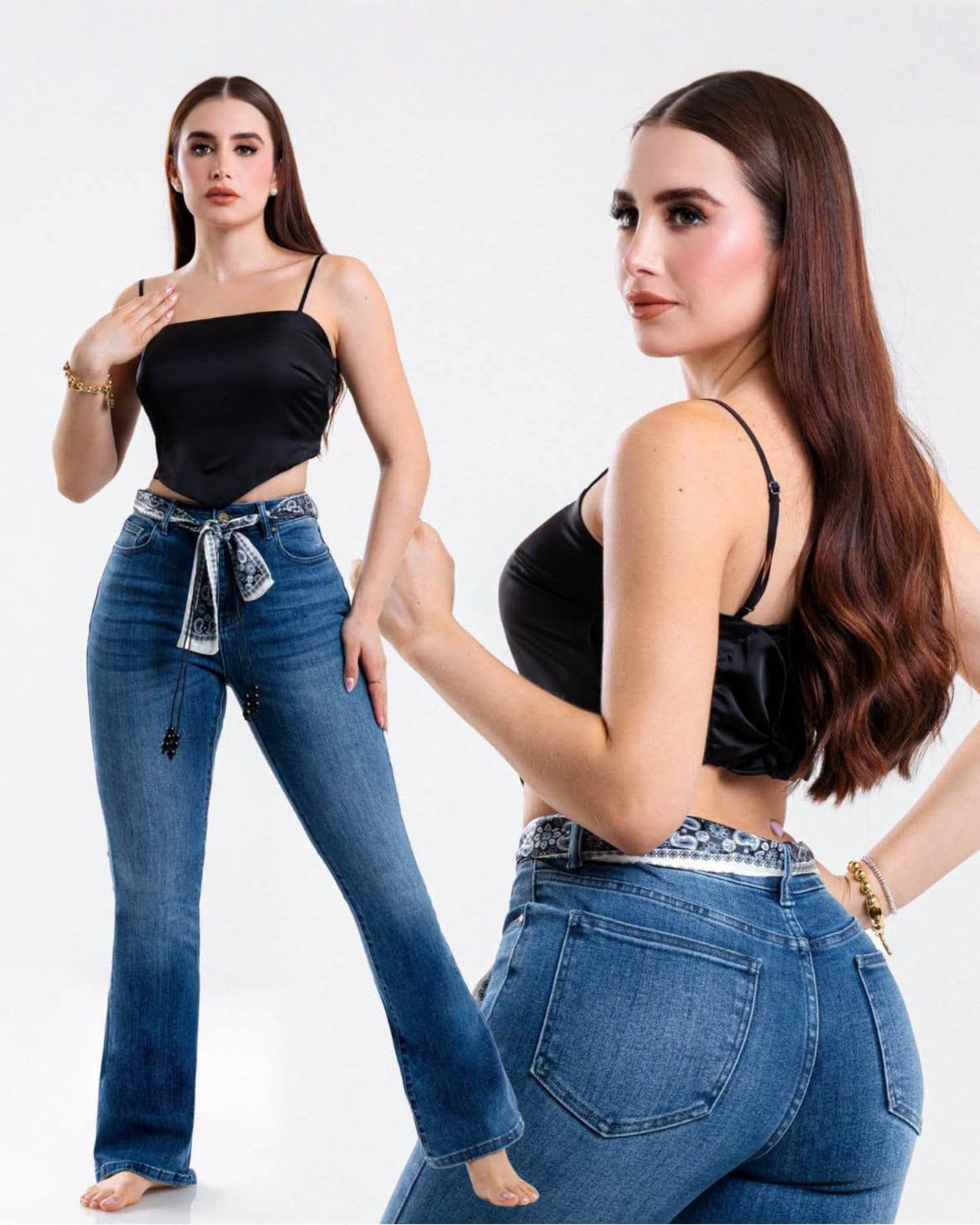 Jeans Bootcut Mezclilla Azul Cinturón