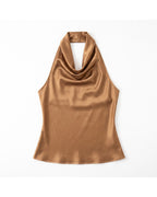 Blusa Halter Satinada Cuello Caído