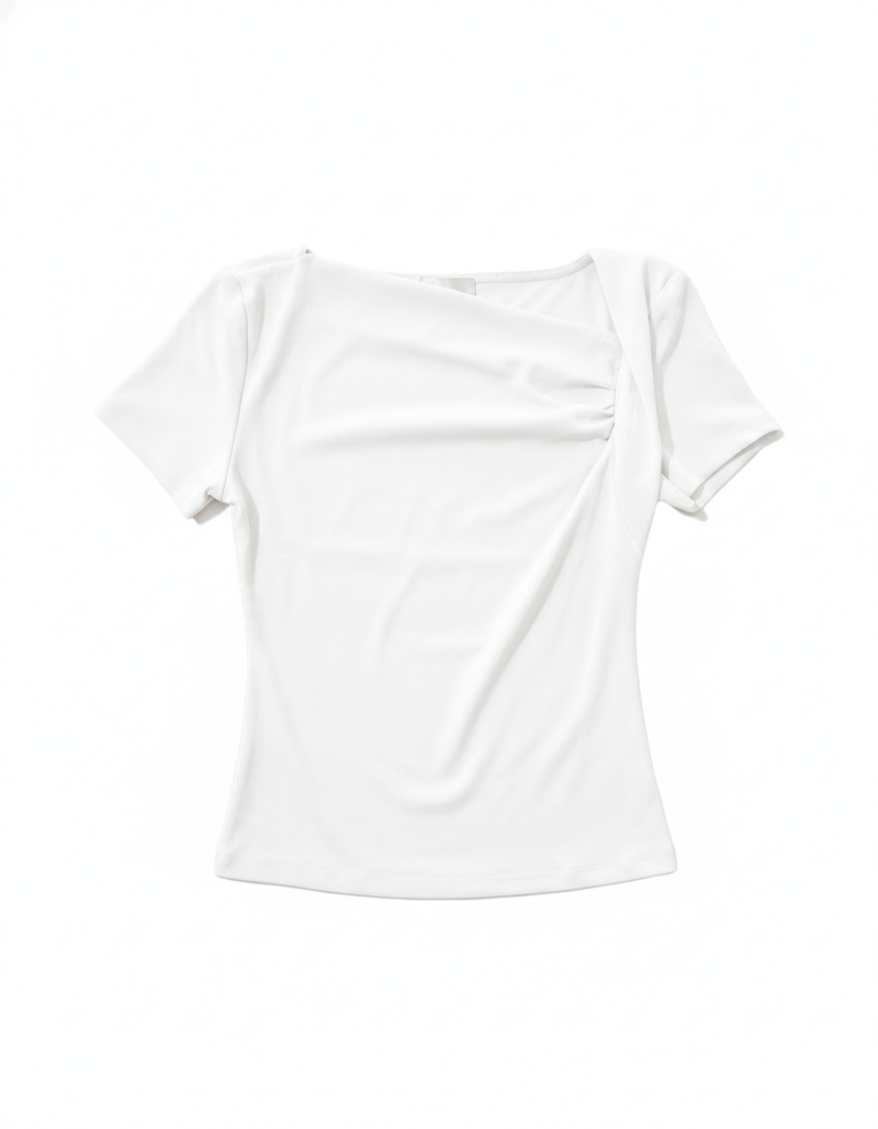 Blusa Cruzada Manga Corta Beige S Blanco