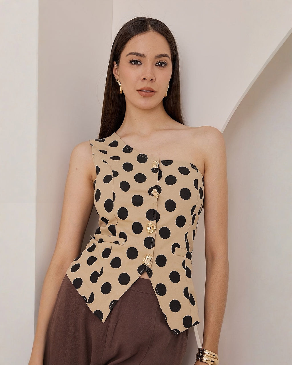 Top Asimetrico Estampado Lunares