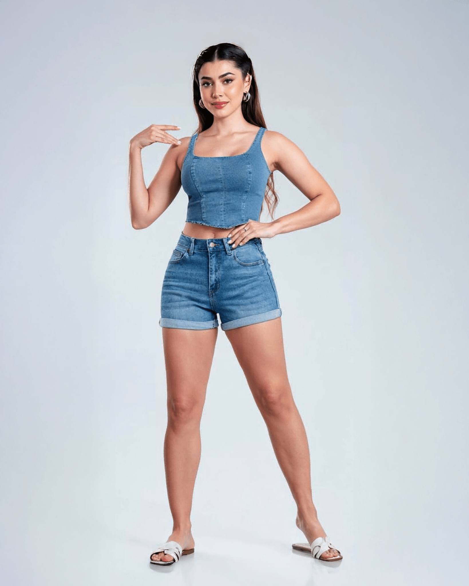 Short de Mezclilla Azul Claro de Tiro Alto para Mujer - ROXANZ