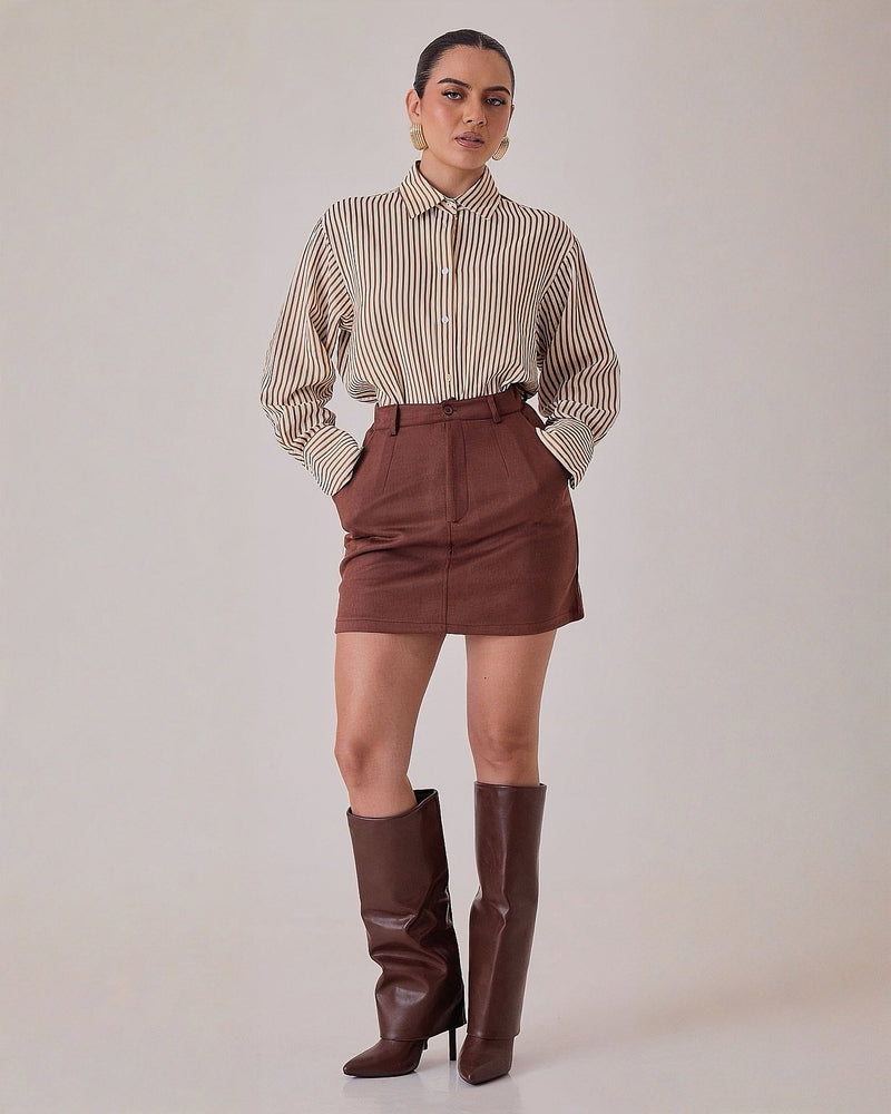 Short Falda Suede con Bolsillos para Mujer Elegante y Casual S/M Café