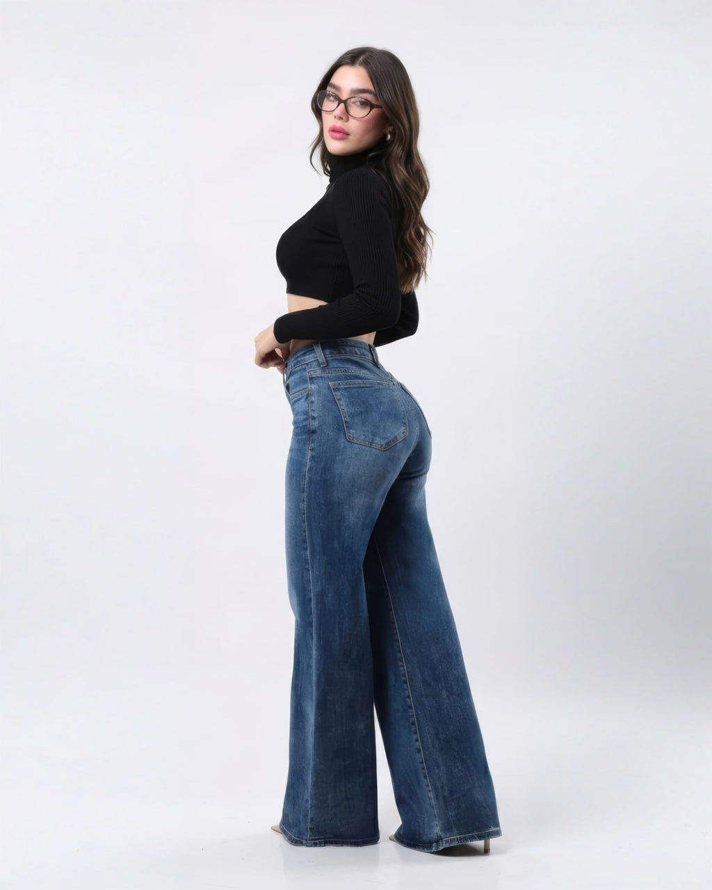 Jeans Wide Leg Mezclilla Azul Oscuro