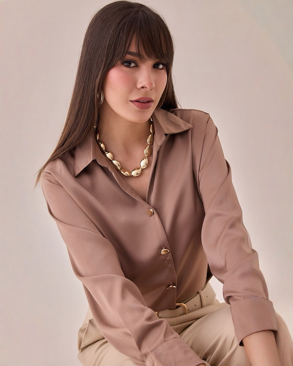 Camisa Satin Botones Dorados