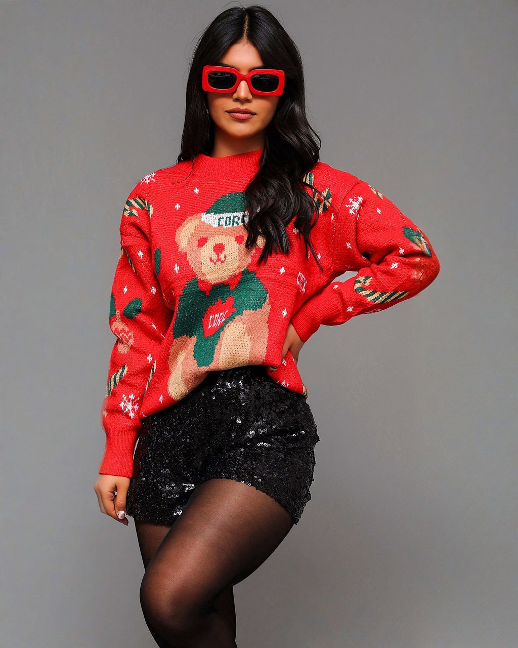 Suéter Navideño Rojo con Osito y Motivos Invernales - ROXANZ