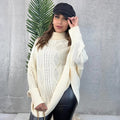 Suéter Oversize de Punto con Cuello Alto y Diseño Trenzado para Mujer - Roxanz