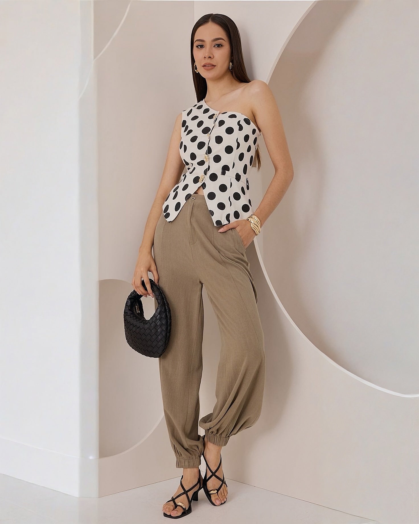 Top Asimetrico Estampado Lunares