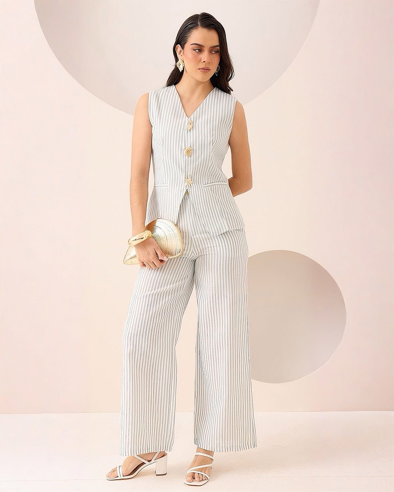 Conjunto Chaleco Pantalón Rayas Casual