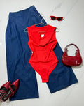 Body Sin Mangas Escote V Rojo