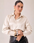Blusa Satinada Cuello Clásico Blanco