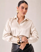Blusa Satinada Cuello Clásico Blanco