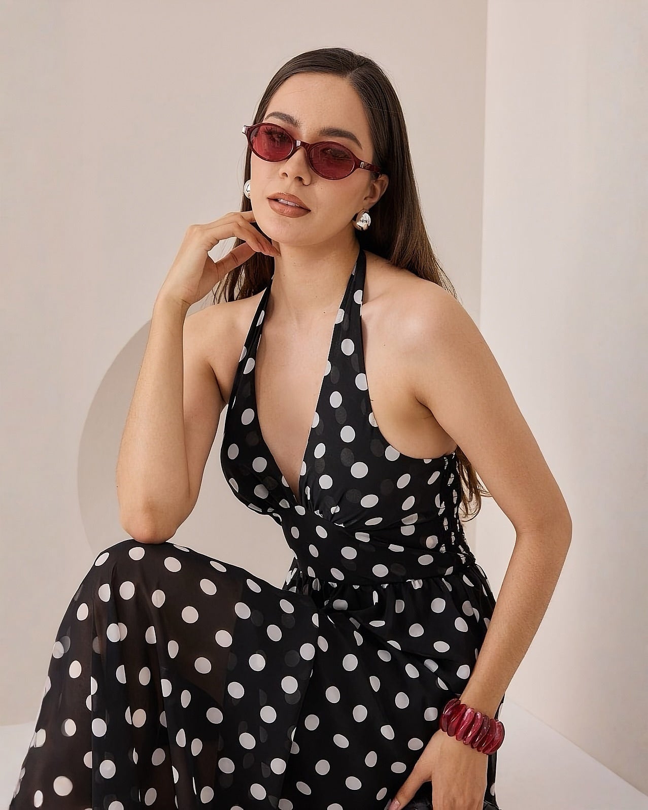 Vestido Largo Halter Lunares